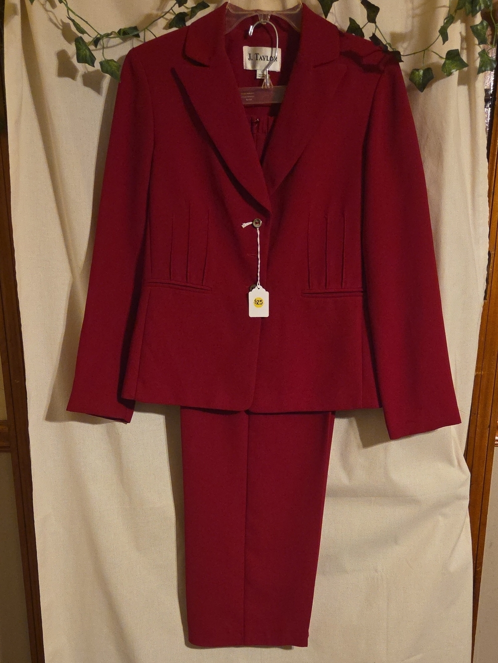 J. Taylor Women's Garnet Red Tailored Blazer and Pants Set